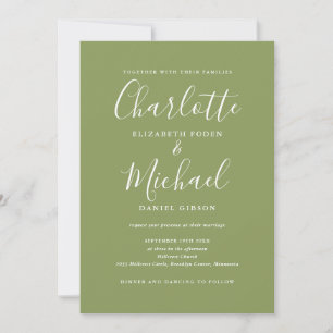 Invitación Boda elegante moderna todo en uno en verde musgo