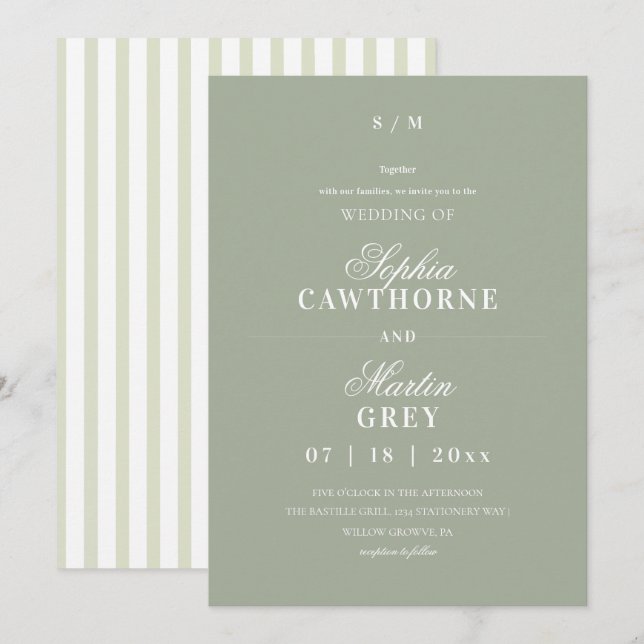 Invitación Boda elegante moderna⎮verde salvia (Anverso / Reverso)