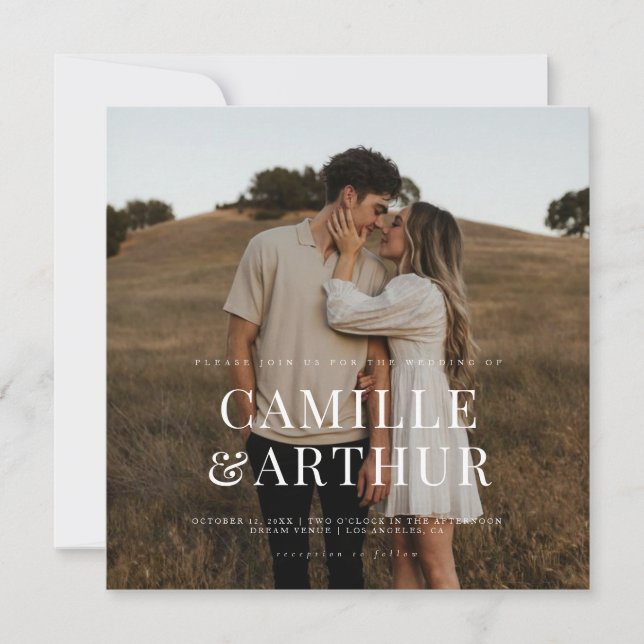 Invitación Boda elegante moderno con fotografía (Anverso)