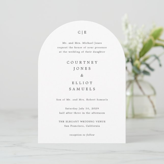 Invitación Boda Elegante Monograma (Anverso de pie)