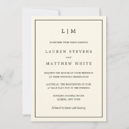 Invitación Boda Elegante Monograma Amarillo Mantequilla Moder