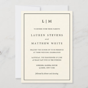 Invitación Boda Elegante Monograma Amarillo Mantequilla Moder