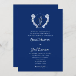 Invitación Boda elegante monograma azul real