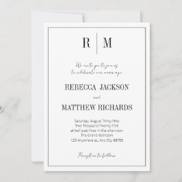 Invitación Boda elegante monograma blanco negro clásico
