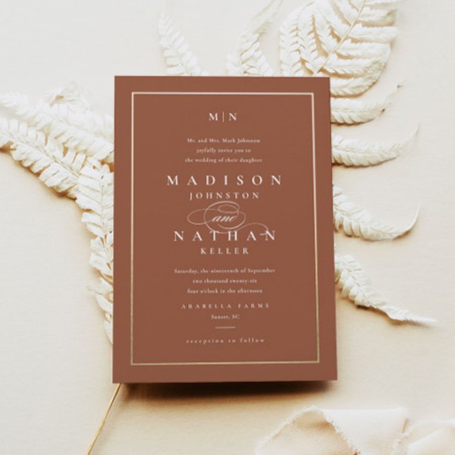 Invitación Boda elegante Monograma Gold Terracotta (Subido por el creador)