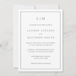 Invitación Boda Elegante Monograma Gris Oscuro Simple