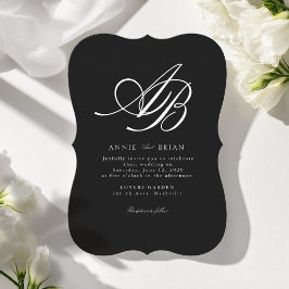 Invitación Boda Elegante Monograma Negro Blanco