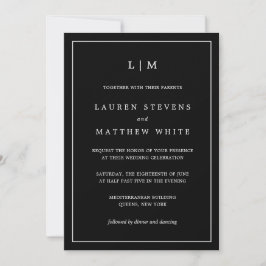 Invitación Boda Elegante Monograma Negro Simple