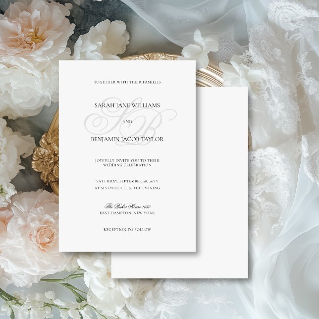 Invitación Boda elegante monograma Sarah negro y blanco (This elegant, vintage-inspired invite features your monograms in a classic calligraphy script font.)