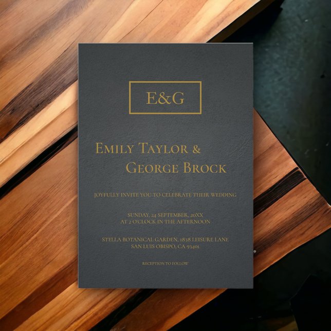 Invitación Boda Elegante Monograma Sencillo Negro Y Oro (Subido por el creador)