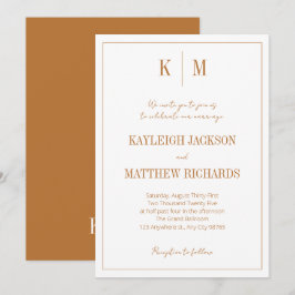Invitación Boda elegante monograma terracota boho