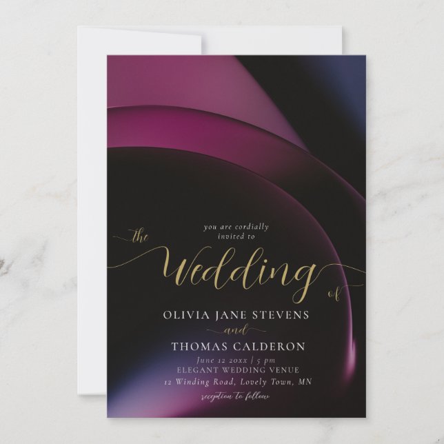 Invitación Boda elegante Moody Dark Purple Geométrico Arches (Anverso)