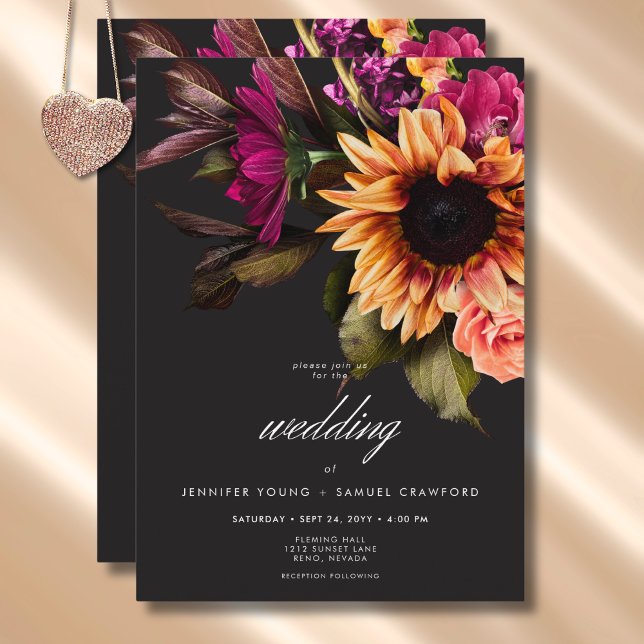 Invitación Boda elegante Moody Vibrant Sunset Floral (Elegant Moody Vibrant Sunset Floral Invitation)