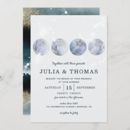 Invitación Boda elegante Moon Blue Gold Stars