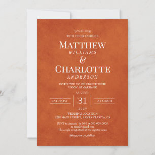 Invitación Boda elegante Naranja quemado clásico