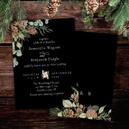 Invitación Boda Elegante Negra De Vegetación De Invierno