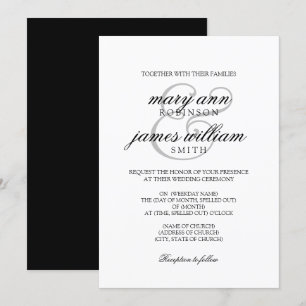 Invitación Boda elegante negra y blanca simple
