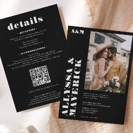 Invitación Boda elegante negrita simple de fotos en blanco ne