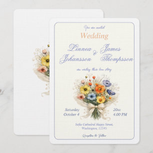 Invitación Boda elegante neutra suave marfil azul polvoriento