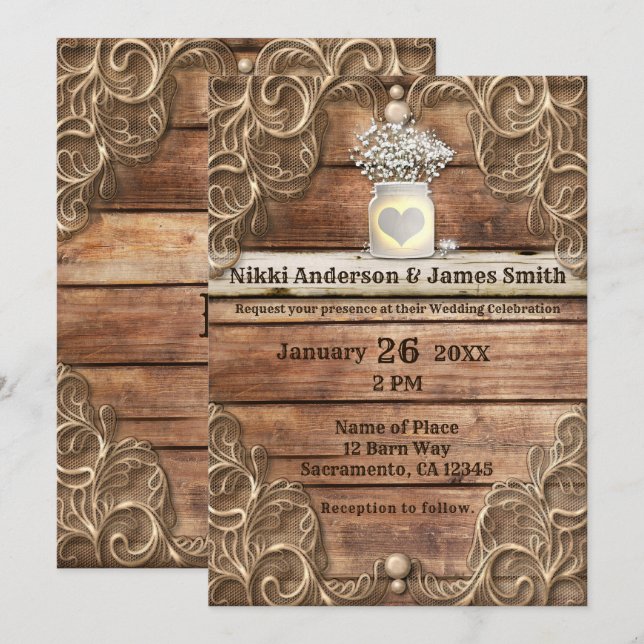 Invitación Boda elegante occidental vintage rústico de madera (Anverso / Reverso)