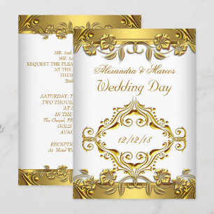 Invitación Boda elegante ornada floral blanco oro 2
