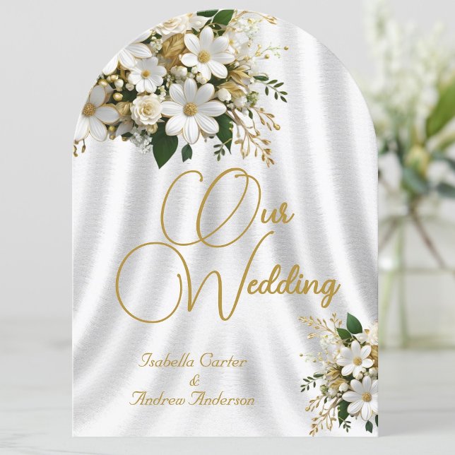 Invitación Boda elegante ornada flores de oro blanco (Subido por el creador)
