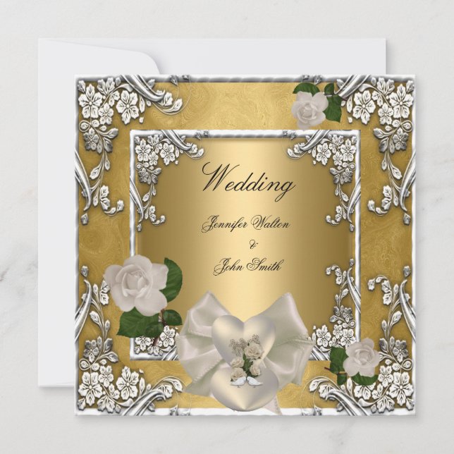 Invitación Boda elegante oro crema rosa plata (Anverso)