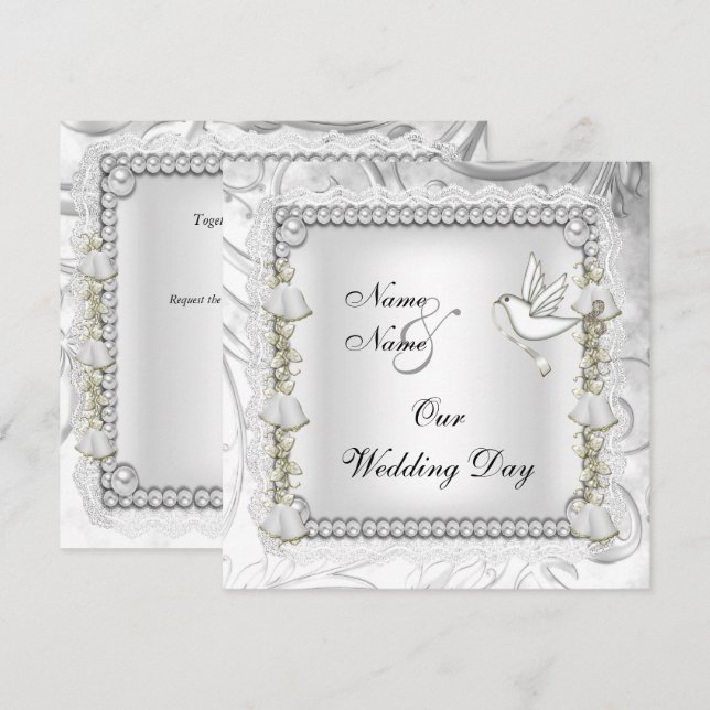 Invitación Boda elegante paloma blanca dorada (Anverso / Reverso)