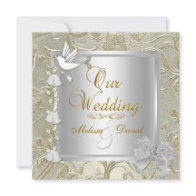 Boda elegante paloma blanca oro plata