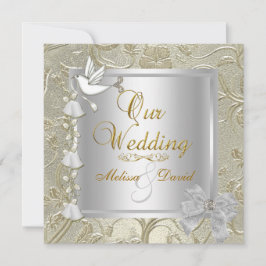 Invitación Boda elegante paloma blanca oro plata