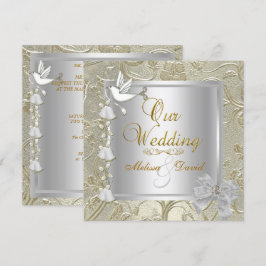 Invitación Boda elegante paloma blanca oro plata
