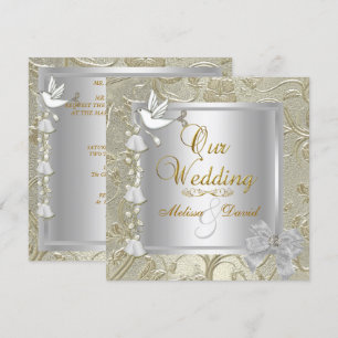 Invitación Boda elegante paloma blanca oro plata