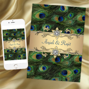 Invitación Boda Elegante Pavo Real Esmeralda Verde 5x7