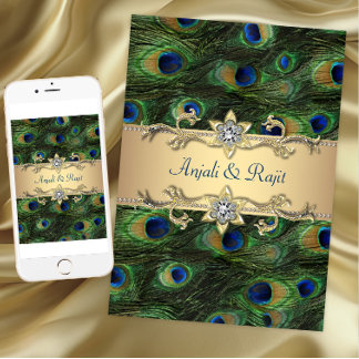 Invitación Boda Elegante Pavo Real Esmeralda Verde 5x7