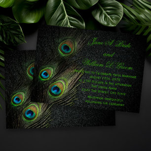 Invitación Boda Elegante Pavo Real Negro Verde Oro