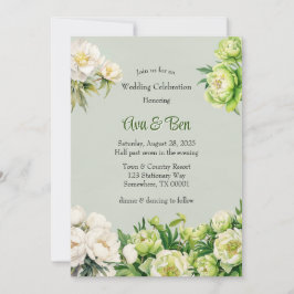 Invitación Boda elegante Peony Verde y Blanca