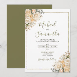 Invitación Boda elegante perla blanca y rosa marfil