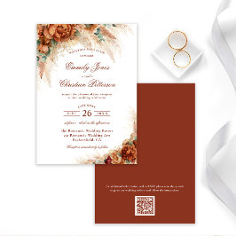 Invitación Boda elegante personalizada floral boho hierba de 