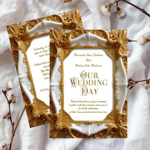 Invitación Boda elegante placa con marco ornamentado de oro b