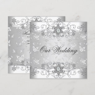 Invitación Boda elegante plata blanca diamante joya encaje