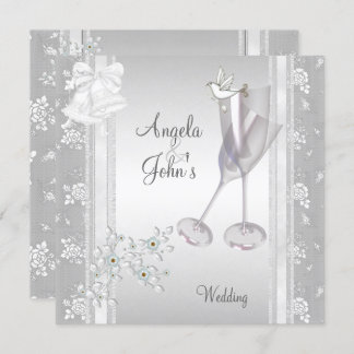 Invitación Boda Elegante Plata Floral de encaje blanco