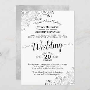 Invitación Boda elegante plateado, negro y blanco en vivo
