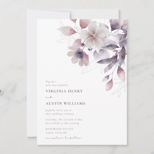 Invitación Boda Elegante Púrpura (Anverso)
