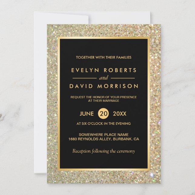 Invitación boda Elegante Purpurina de oro (Anverso)