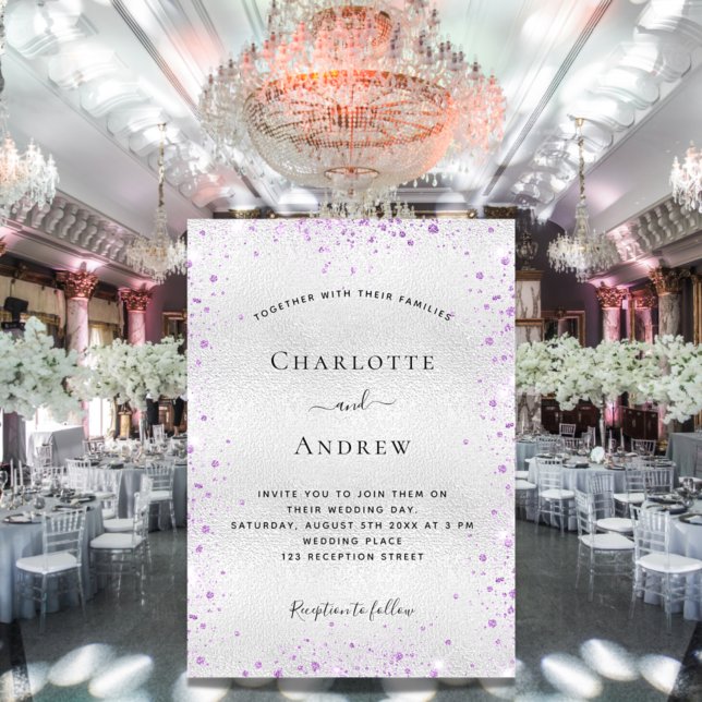 Invitación Boda elegante purpurina morado plateado (Subido por el creador)