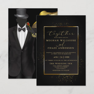 Invitación BODA Elegante Purpurina negro y oro