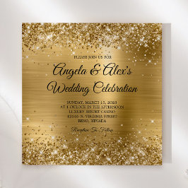 Invitación Boda elegante Relieve metalizado dorado Purpurinos