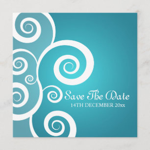 Invitación Boda Elegante Remolinos Blancos Azules