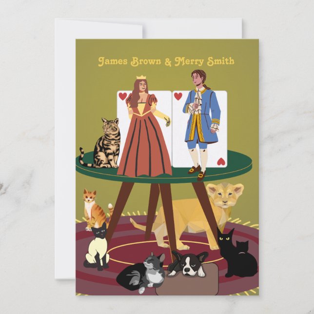 Invitación Boda elegante Rey Reina Noble Gatos (Anverso)