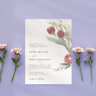 Invitación Boda elegante roja floral blanca